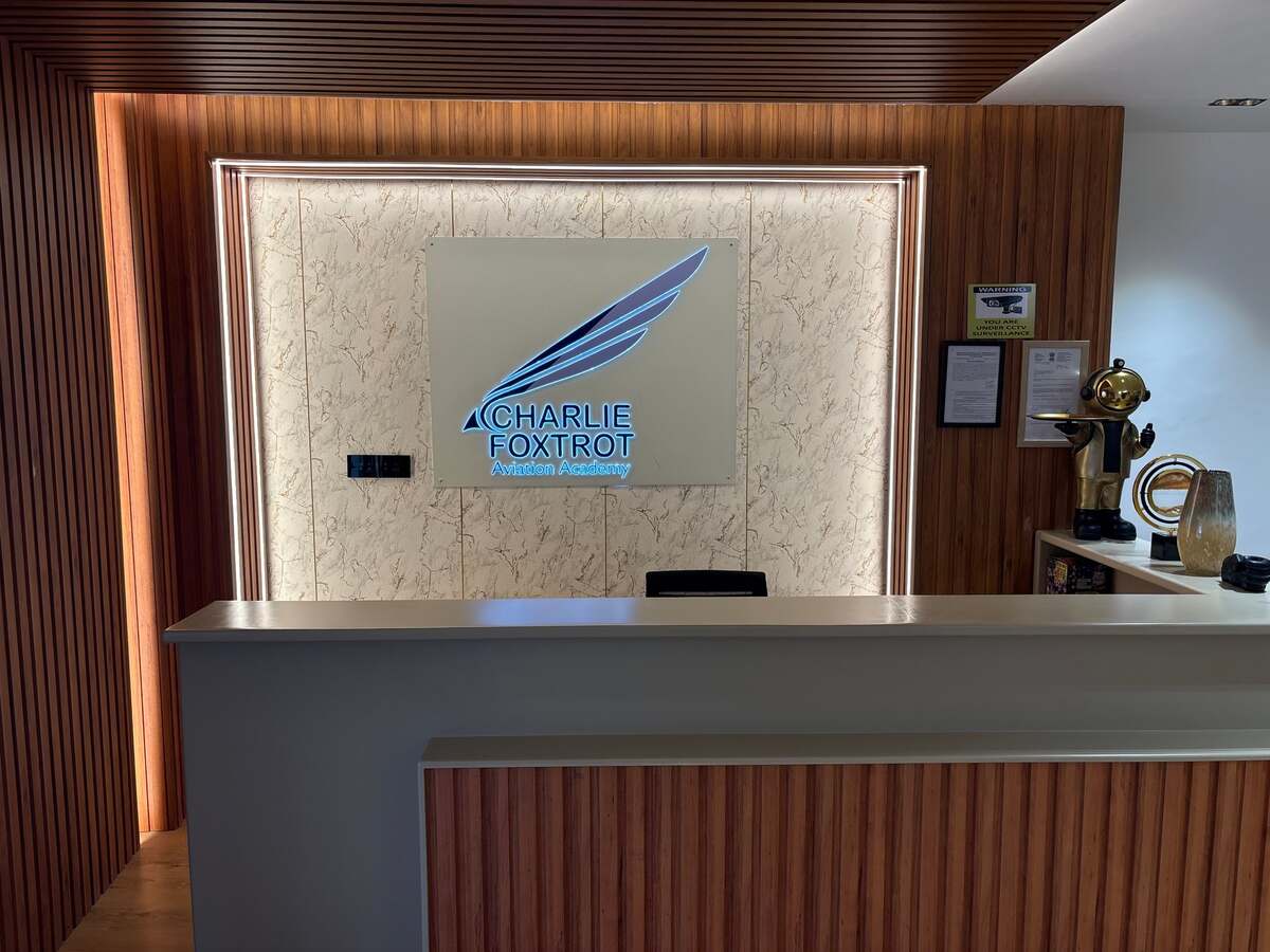 Reception with the illuminated Charlie Foxtrot sign